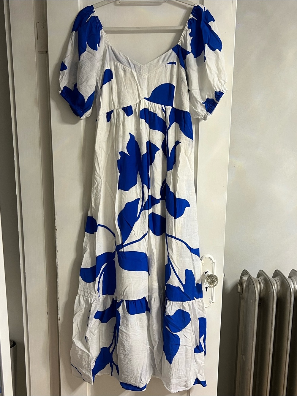 Nine West White Maxi Dress with Bold Cobalt Floral Print